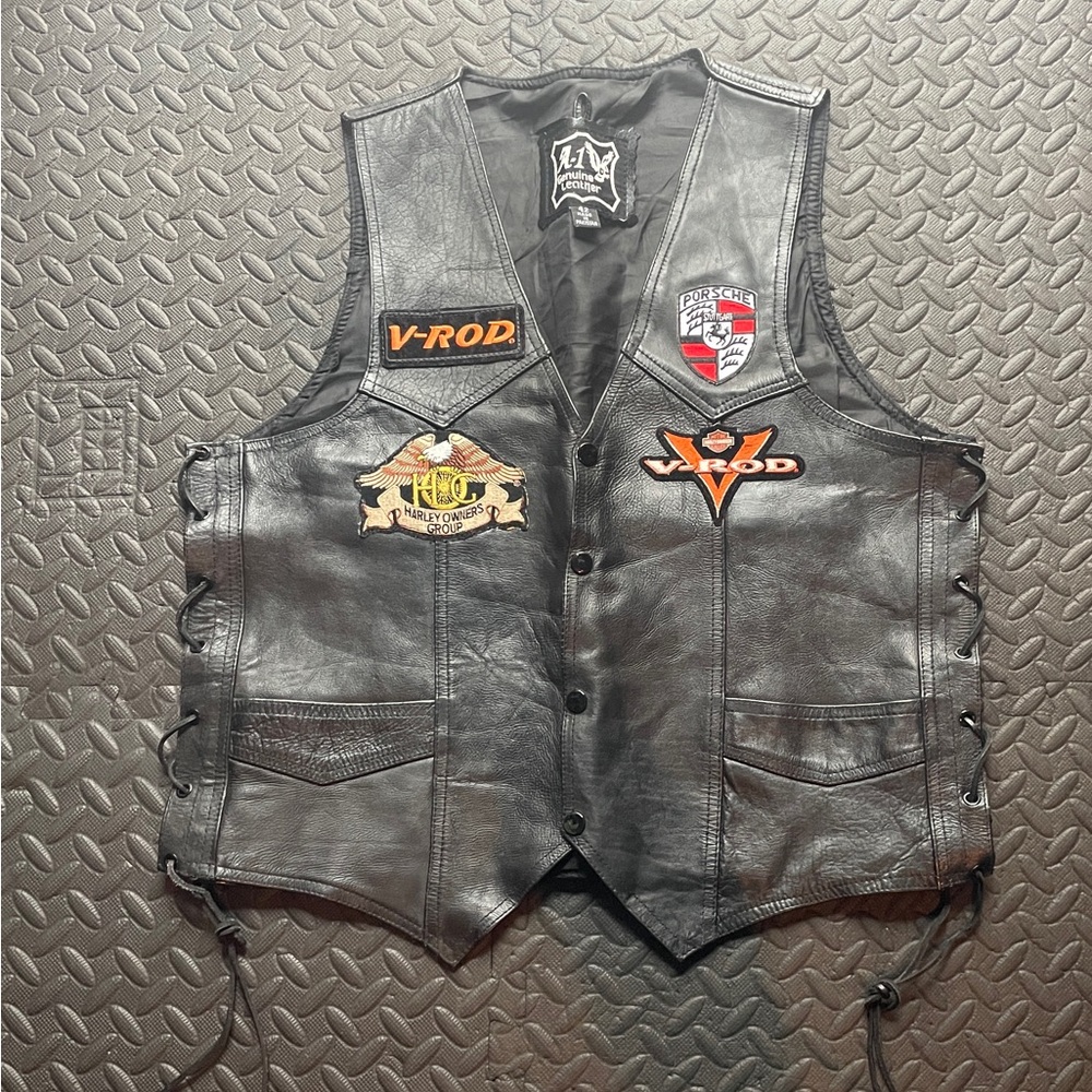 Black Leather Vest with Patches